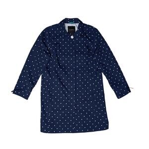 Talbots Dot Print Cotton Outerwear Jacket Size 12 Blue White Long Sleeves Retro